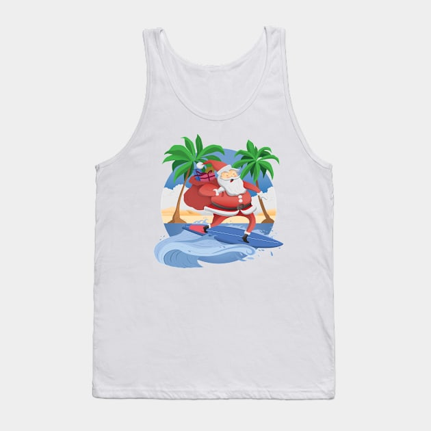 Tropical Christmas with Surfer Santa Tank Top by romulofq